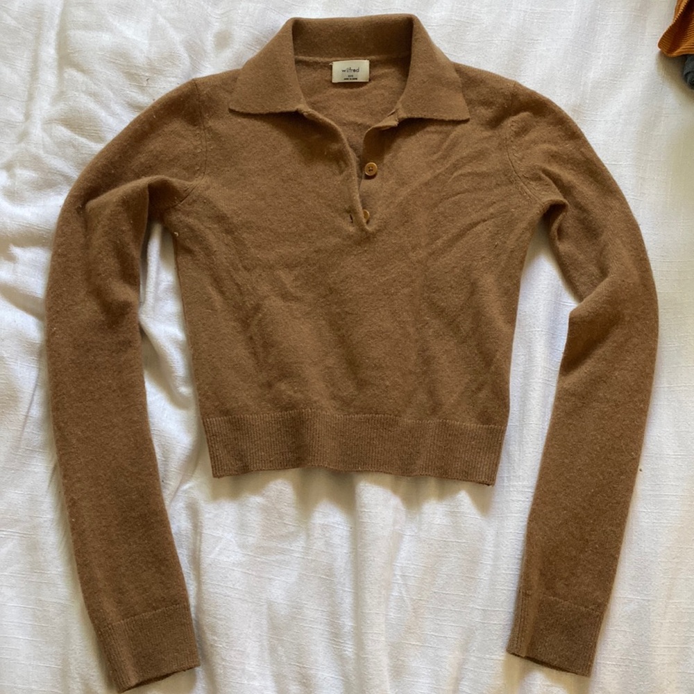 Wool polo crop top long sleeve